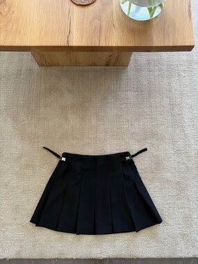 Zara Black Pleated Mini Skirt with Side Buckles